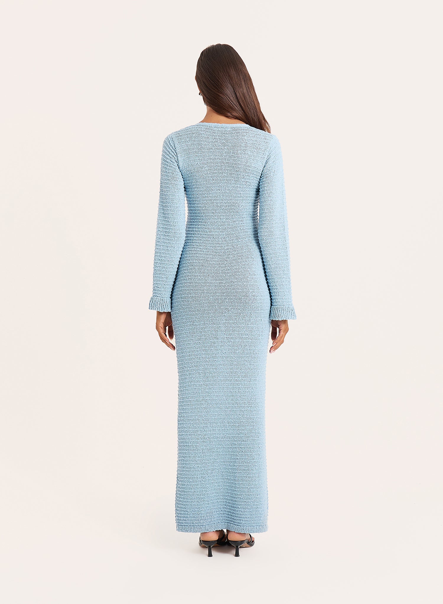 Blue Knitted Tie Front Maxi Dress